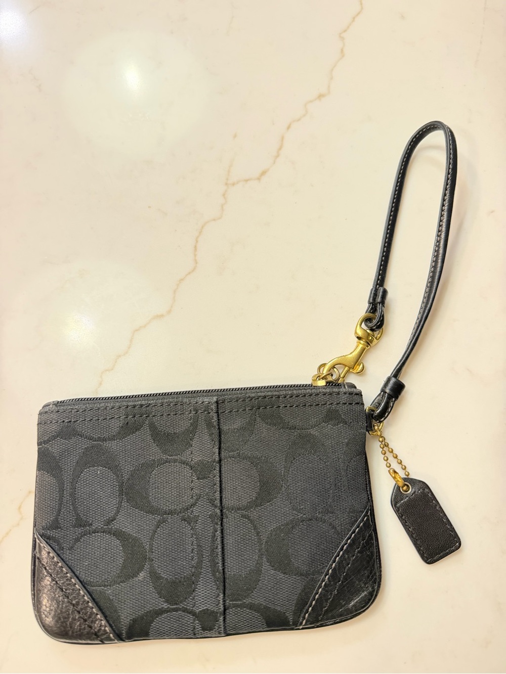 Coach Black Signature Canvas Wristlet with Gold Hardware